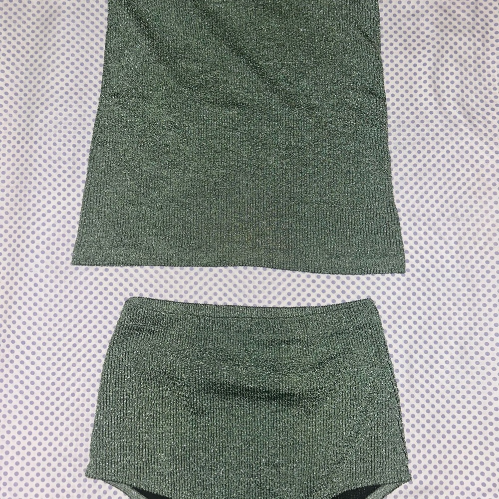 Zara Green Knit Shorts Skirt Set